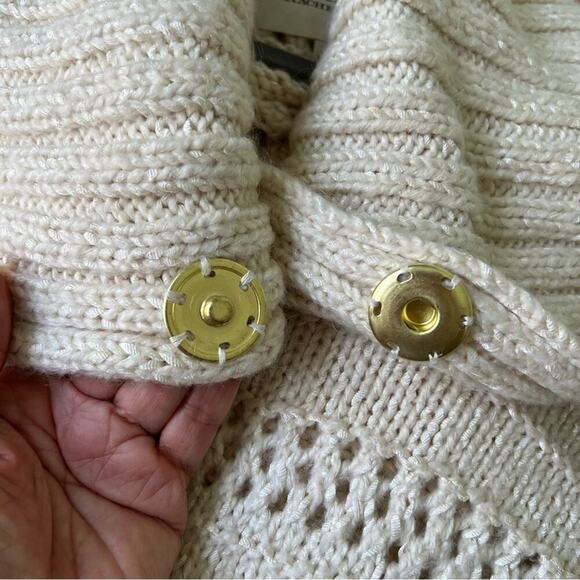 Rachel Roy Long Sweater Coat Beige Wide Collar Size Small - Picture 9 of 11